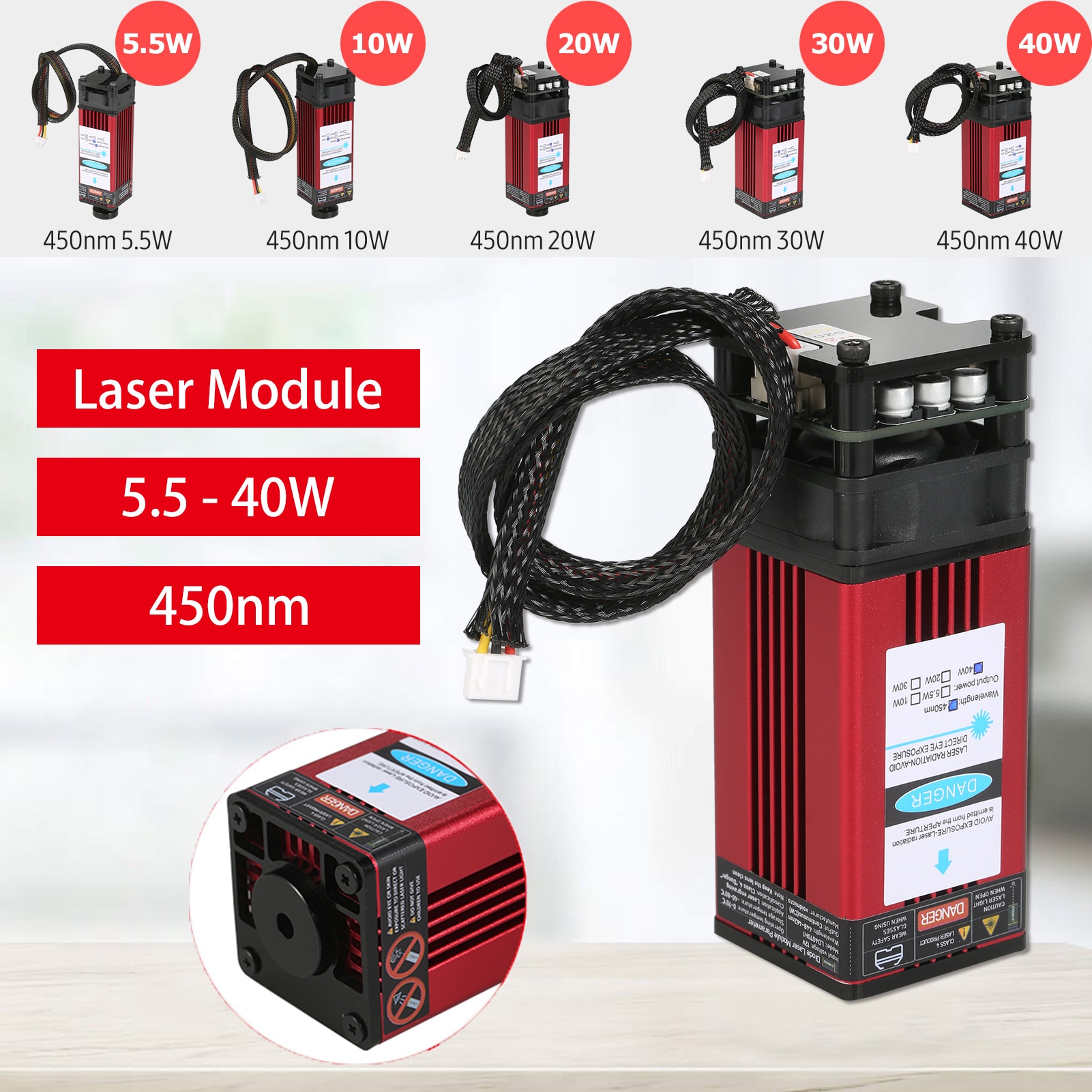 80/40/30/20/10/5.5W 450nm Lase - đánh giá và giá Industrial Laser Pointer 24V