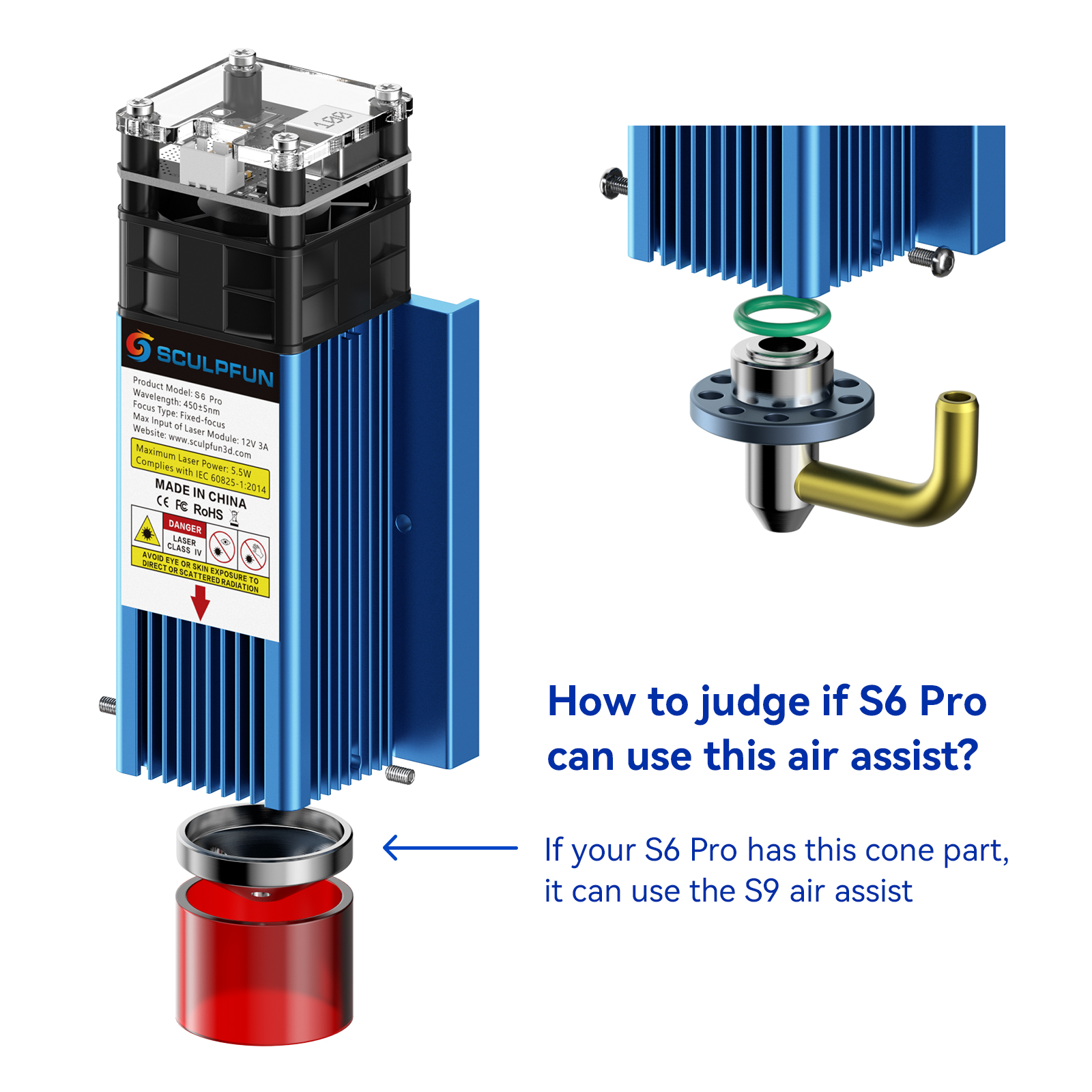 SCULPFUN S9 Air Assist Nozzle  - đánh giá và giá Air Assist Pump Laser